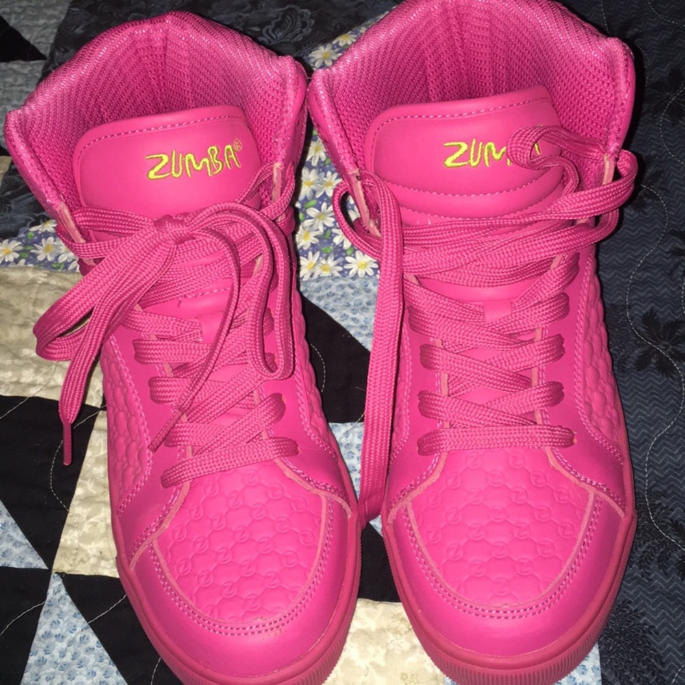 Hot pink and lime color,, Zumba workout shoes